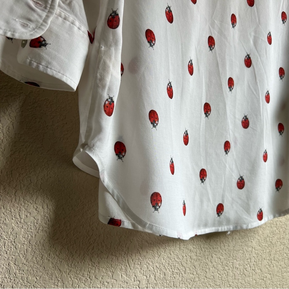 NWT L'Agence White Camille Ladybug Print Button-Up Shirt Size S - Picture 12 of 16